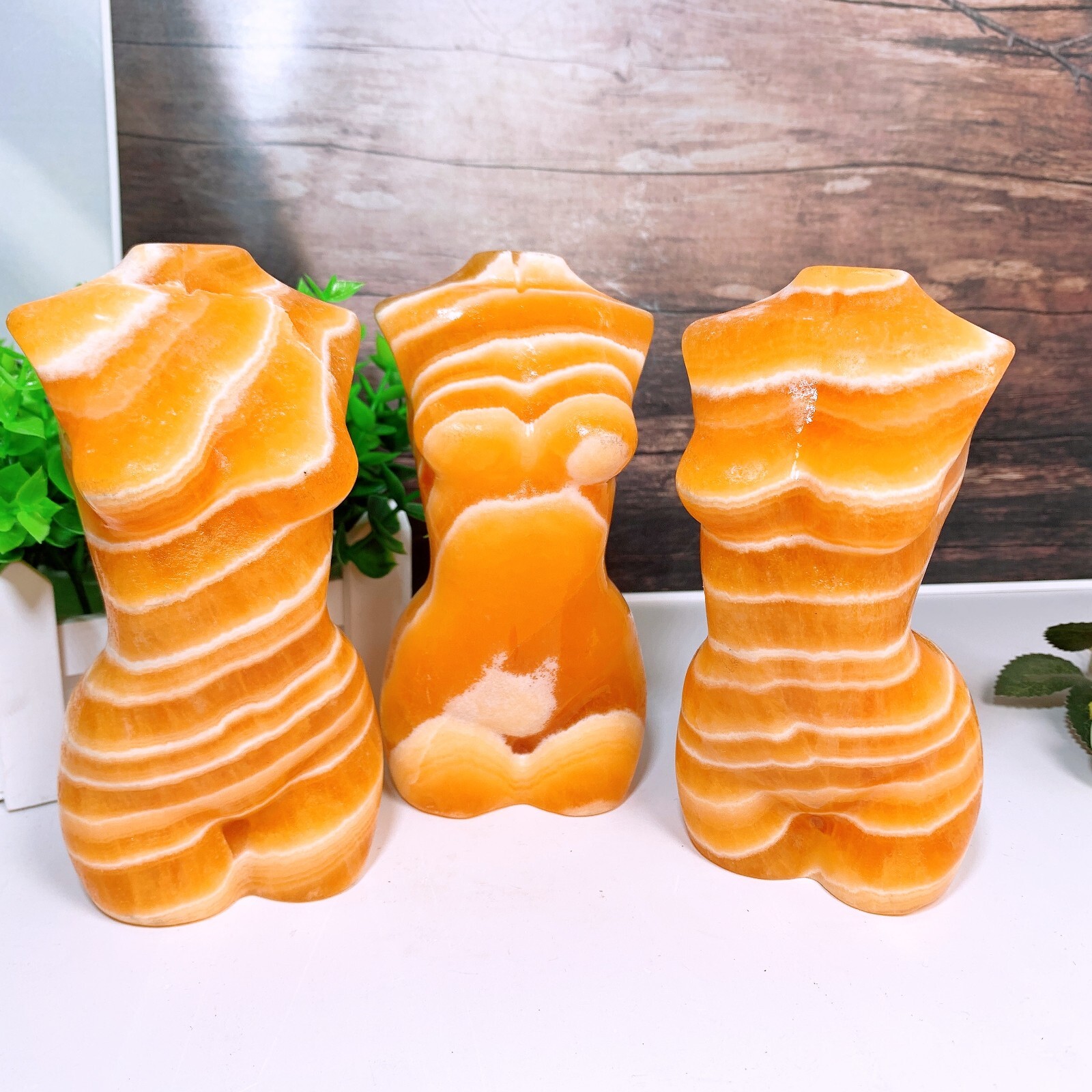1pc  Natural yellow calcite goddess Crystal woman body carving Home decoration