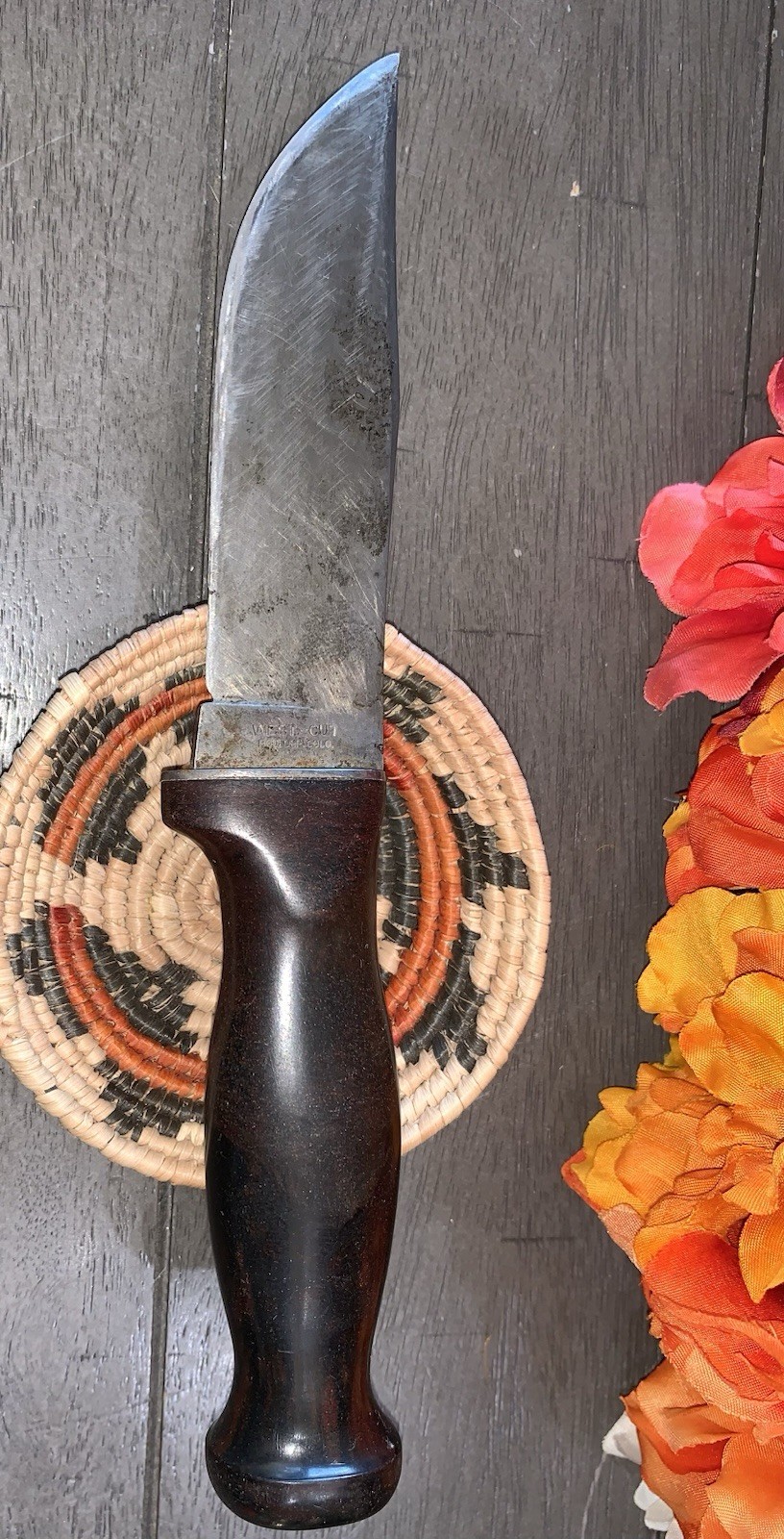 B7 Vintage West Cut Boulder CO Composite “Bakelite” Handle Fixed Blade Knife