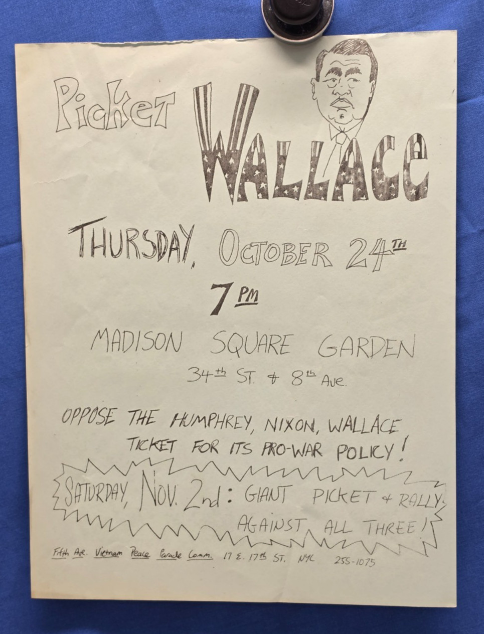 Rare 1968 Anti-War Protest Flyer George Wallace Madison Square Garden Vietnam