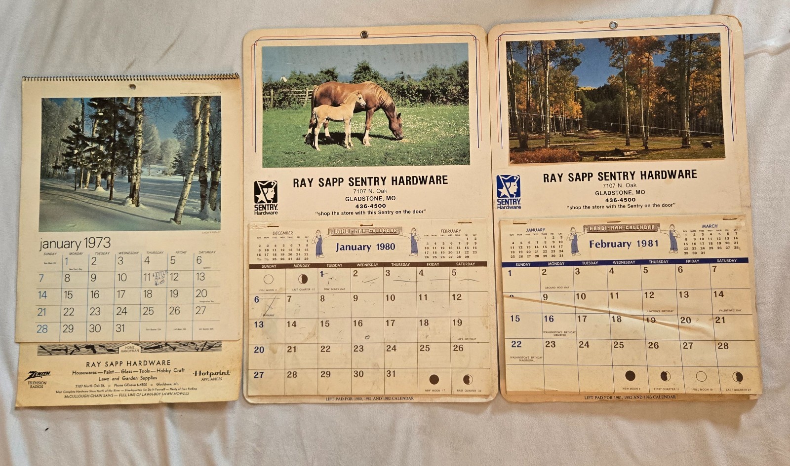 Ray Sapp Sentry Hardware Wall Calendar 1973 1980 1981 Used Gladstone, MO
