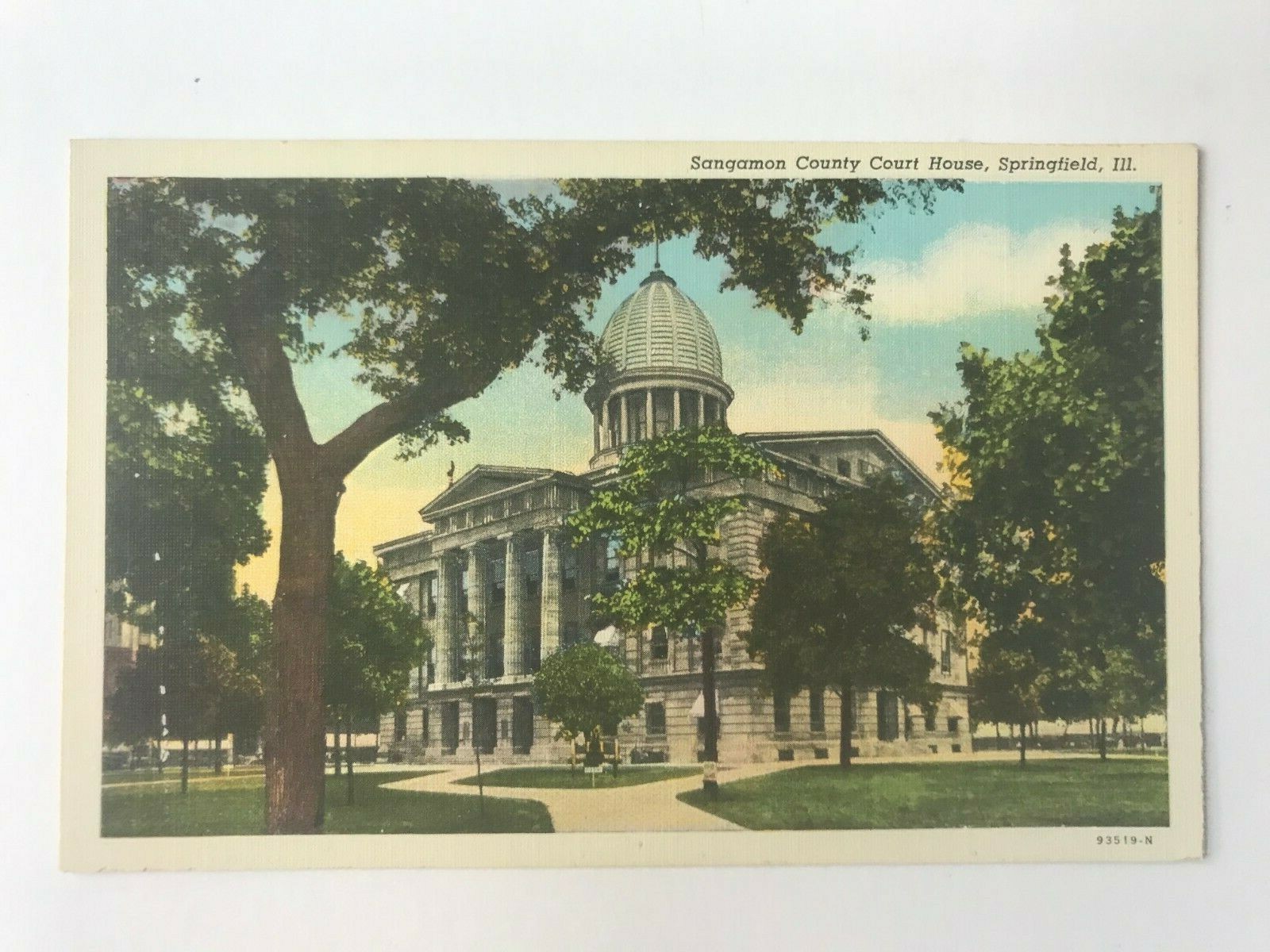 Vintage IL Springfield Sangamon County Court House Daytime View Postcard c1940\'s