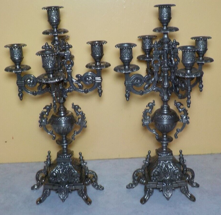 ITILIAN BAROQUE STYLE SILVERPLATED BRASS CANDELABRA HOLDER GRIFFIN LION EAGLE