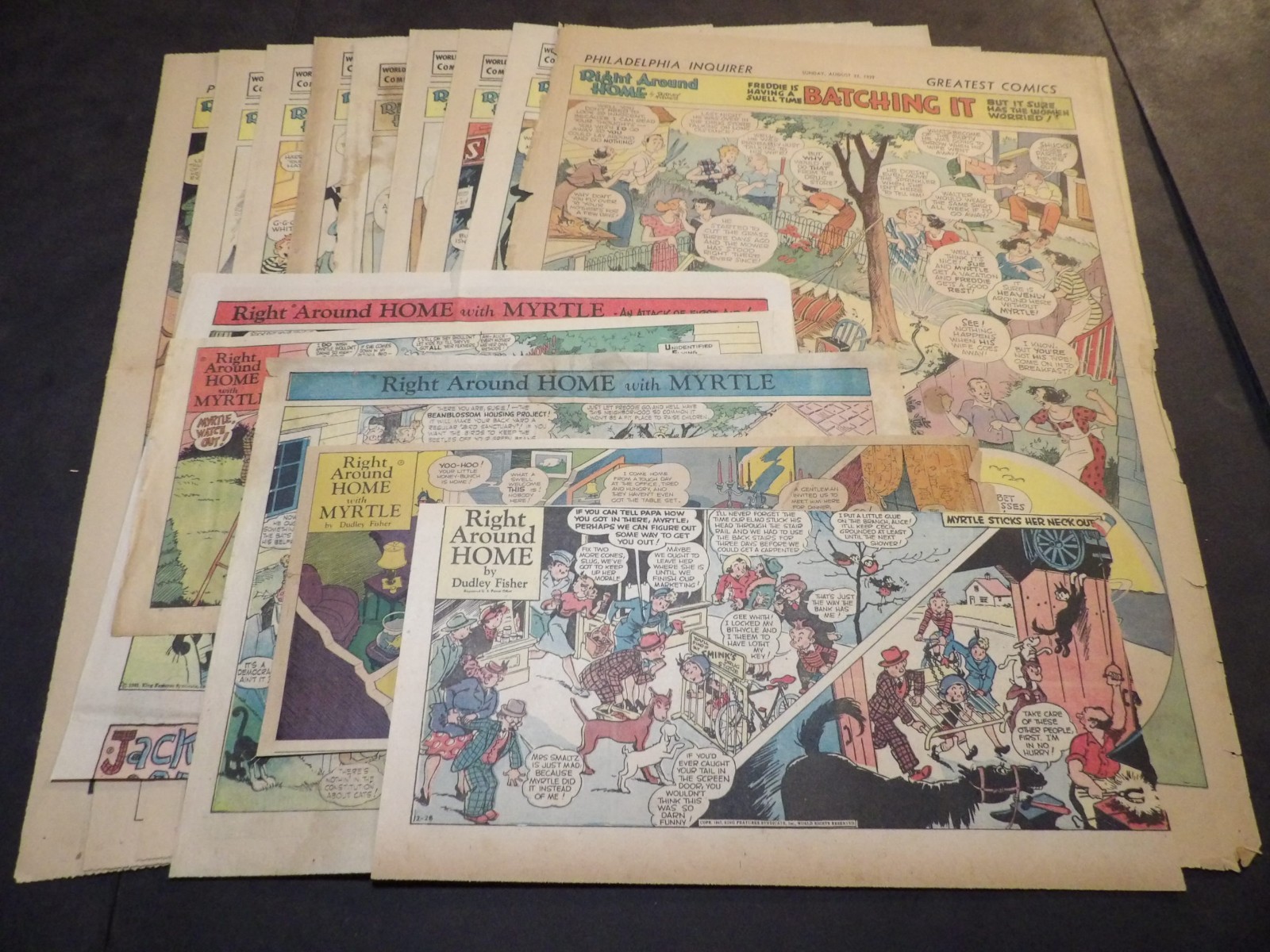Damaged - Right Around Home by Dudley Fisher - 1939-61 - 13 Mixed-Size Sundays