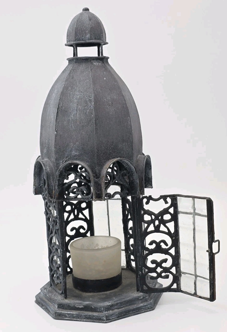 Gothic Moroccan Cathedral Glass Metal Tea Light Candle Holder Lantern