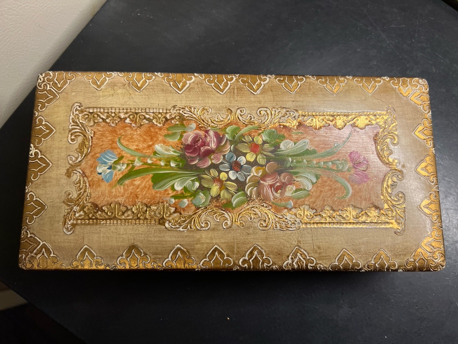 Vintage Hand Painted Italian Florentine Wooden Gilt w/Bridge Set Inside