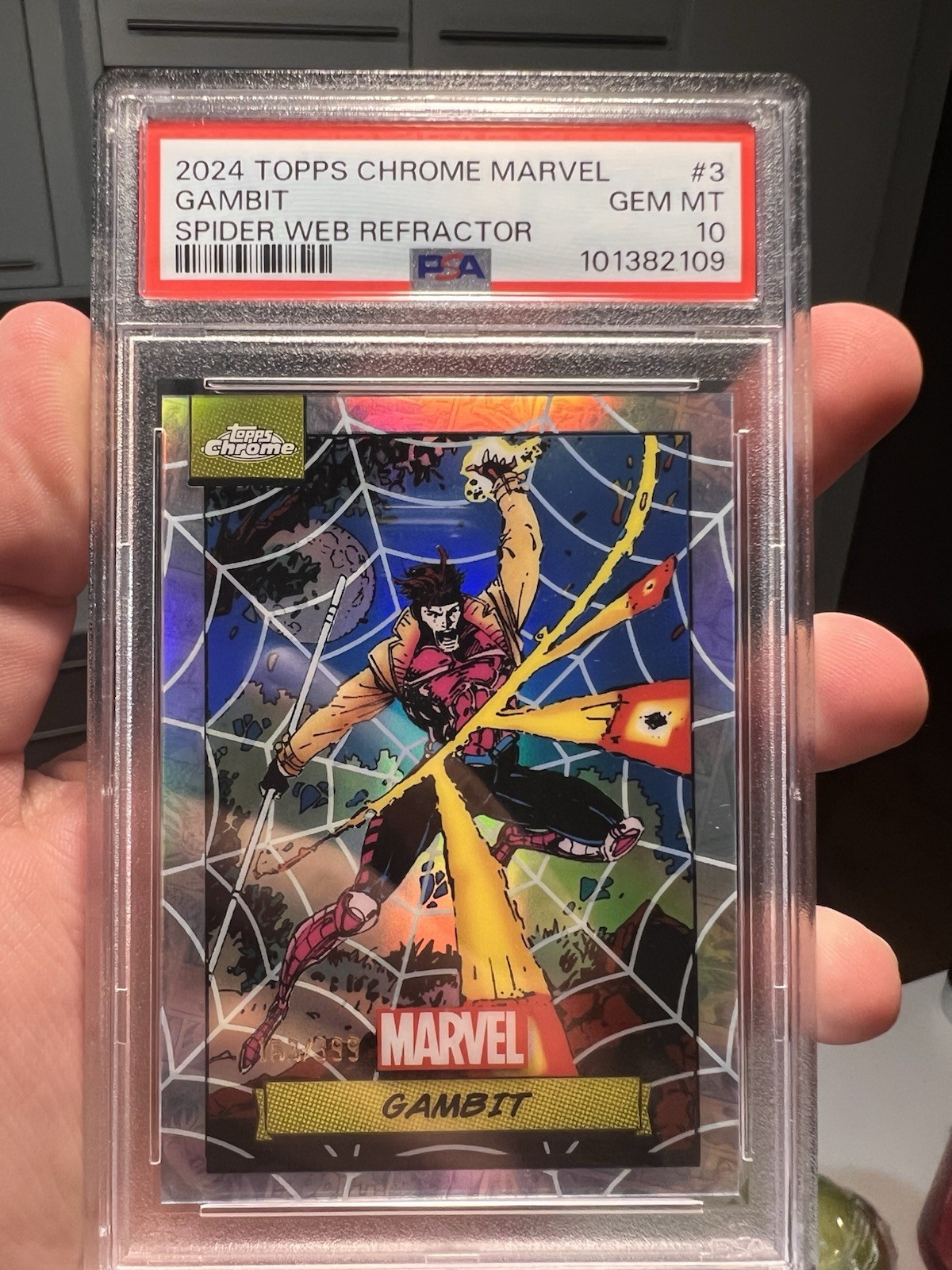 2024 Topps Chrome Marvel Gambit Spider Web Refractor /399 #3 PSA 10
