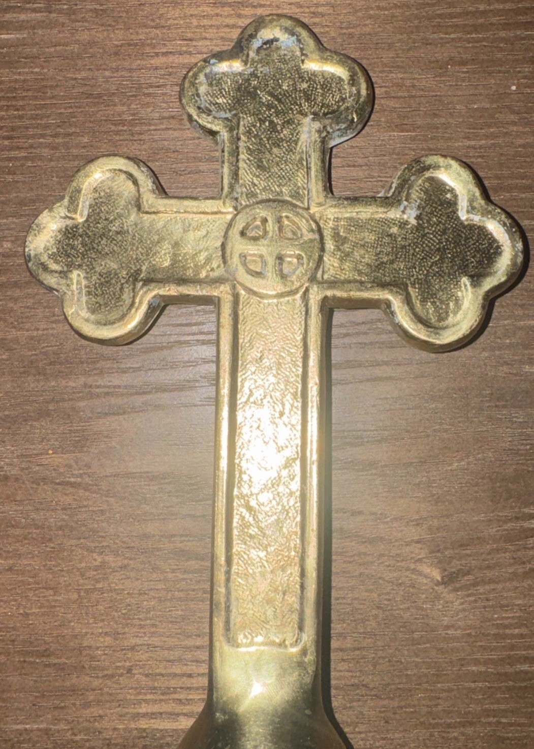 Church Cross Indoor Flagpole Ornament Brass Plated Aluminum 9 1/8\