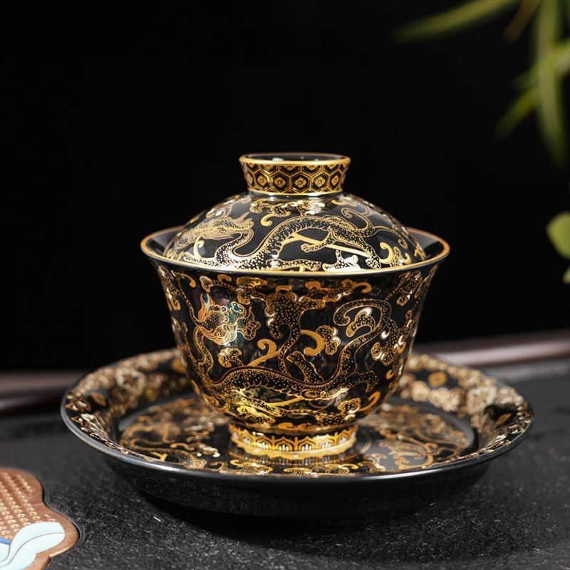 New Dragon Pattern Gaiwan Tea Cup Chinese Style Teaware Brewing Set Home Use