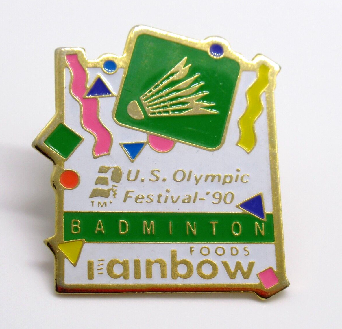 Badminton US Olympic Festival 1990 Vintage Lapel Pin Rainbow Foods