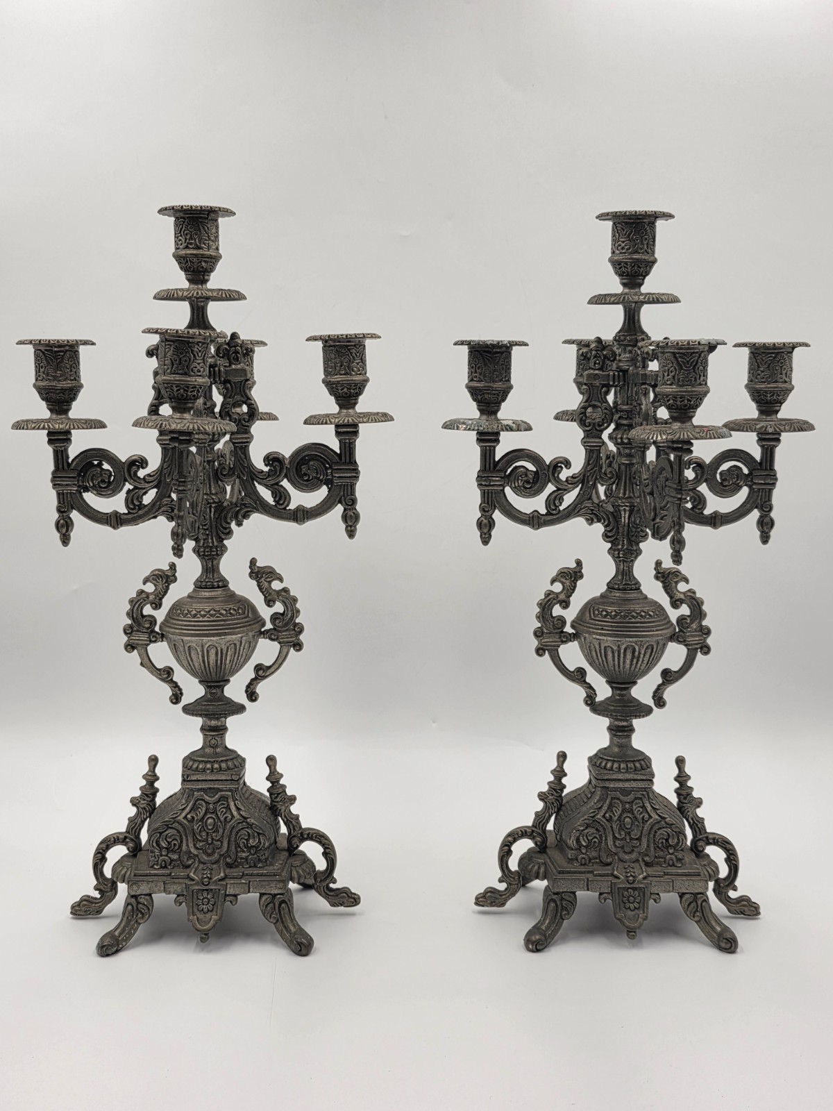 VINTAGE 5 ARM ITILIAN BAROQUE ROCOCO BRASS CANDELABRA HOLDER GRIFFIN LION EAGLE