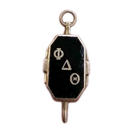 VINTAGE Phi Delta Theta FOB Fraternity Key Pendant Gold Tone Black Enamel