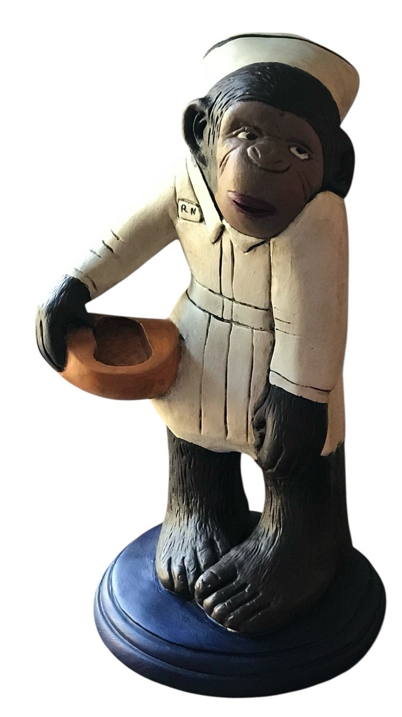 GAG GIFT MONKEY NURSE RN FIGURE BEDPAN VTG 13” CERAMIC CHIMP ANTHROPOMORPHIC