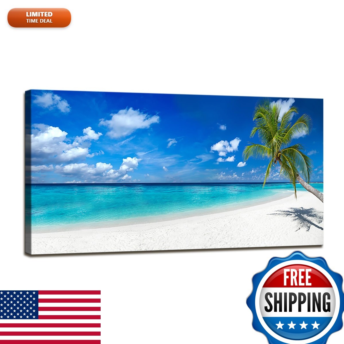 XXMWallArt FC2475 Seascape Canvas Art - Tropical Paradise Beach with Coco Palms