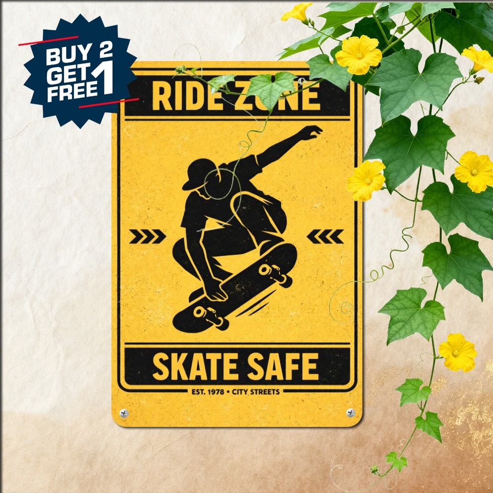 Skate Park Traffic Sign Vintage Street Safety Plaque Wall Decor 8x12