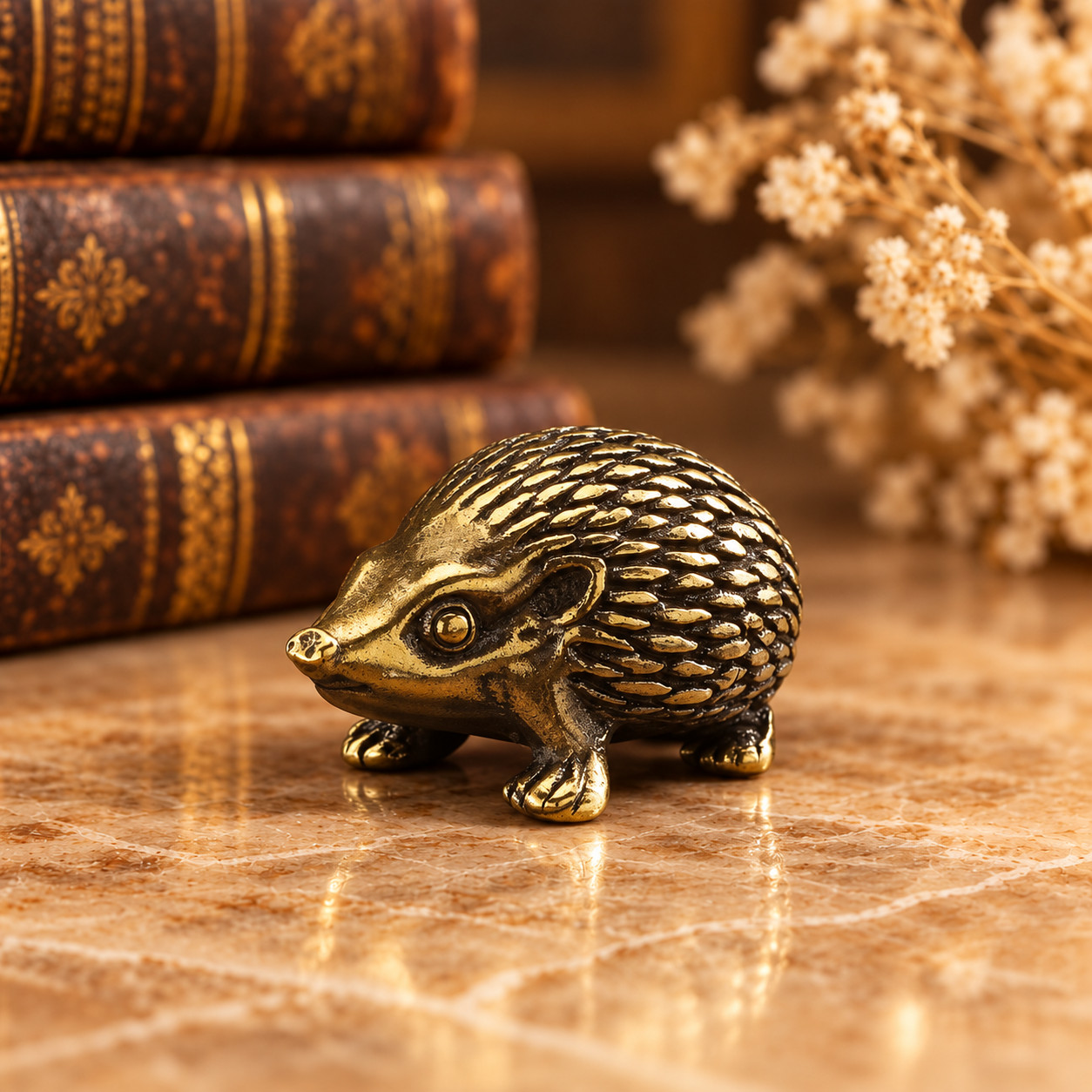 Mini Vintage Brass Cute Hedgehog Statue Ornament Animal Collectible Tea Pet