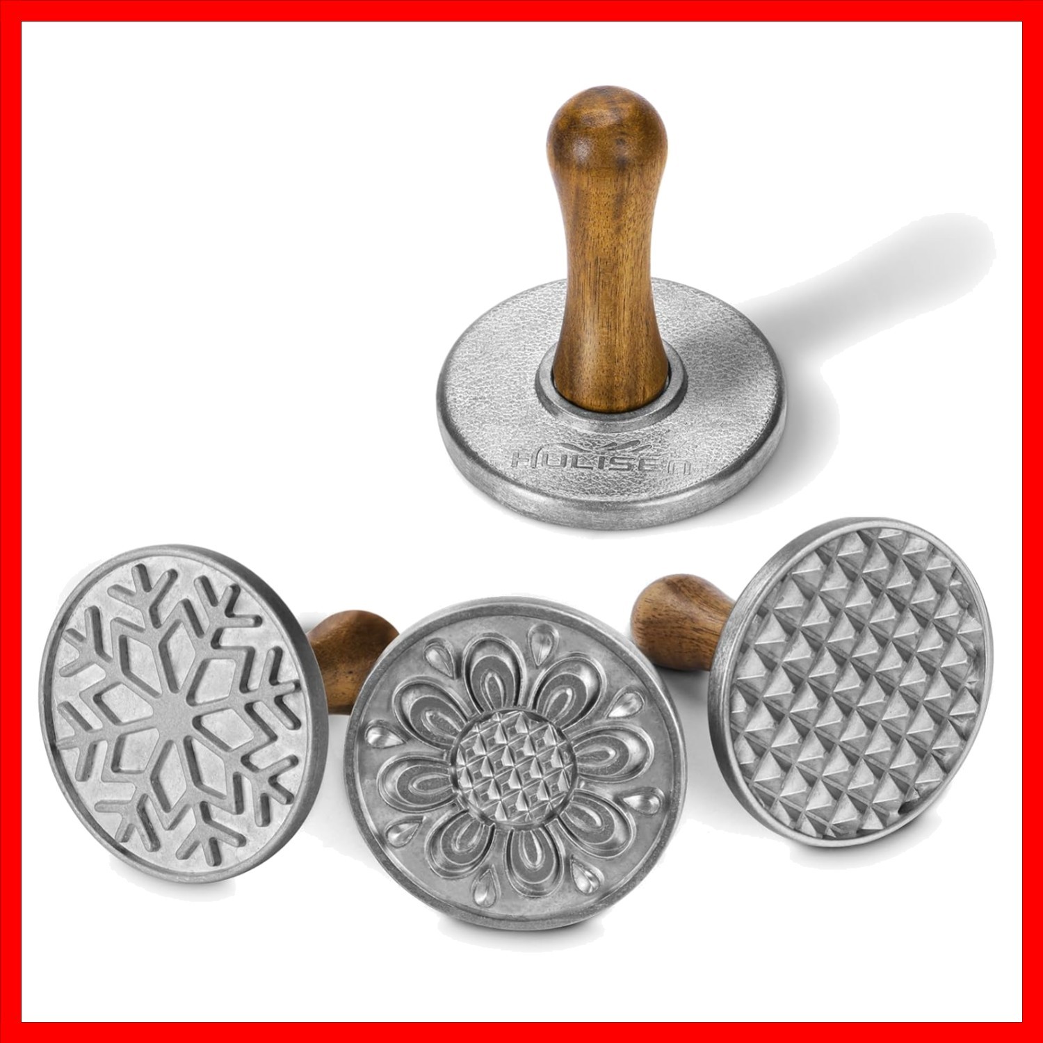 Metal Cookie Stamps Set with Wooden Handles, 3-inch Christmas Pattern Baking ...