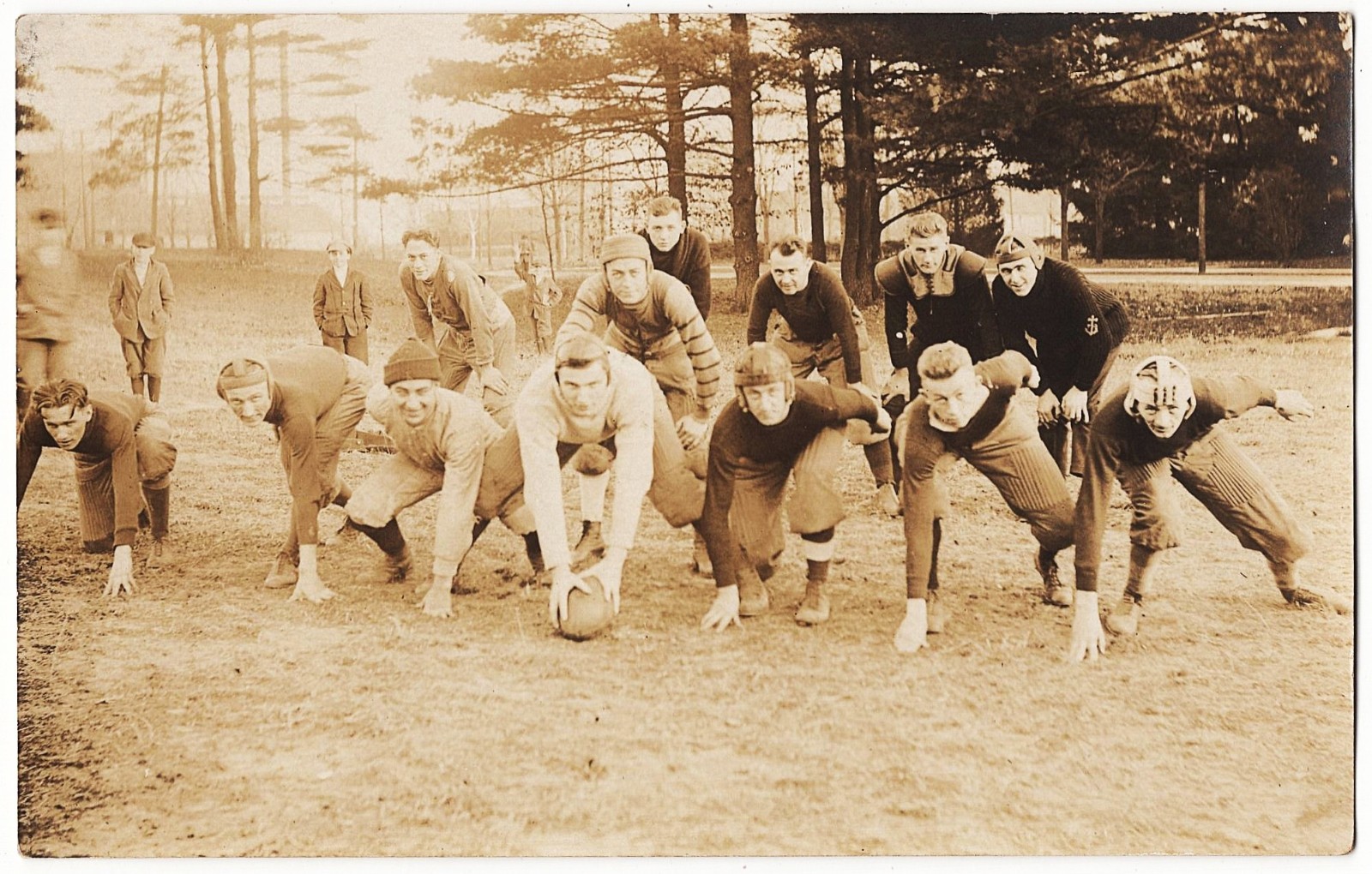 real photo Football Team In Formation antique postcard RPPC
