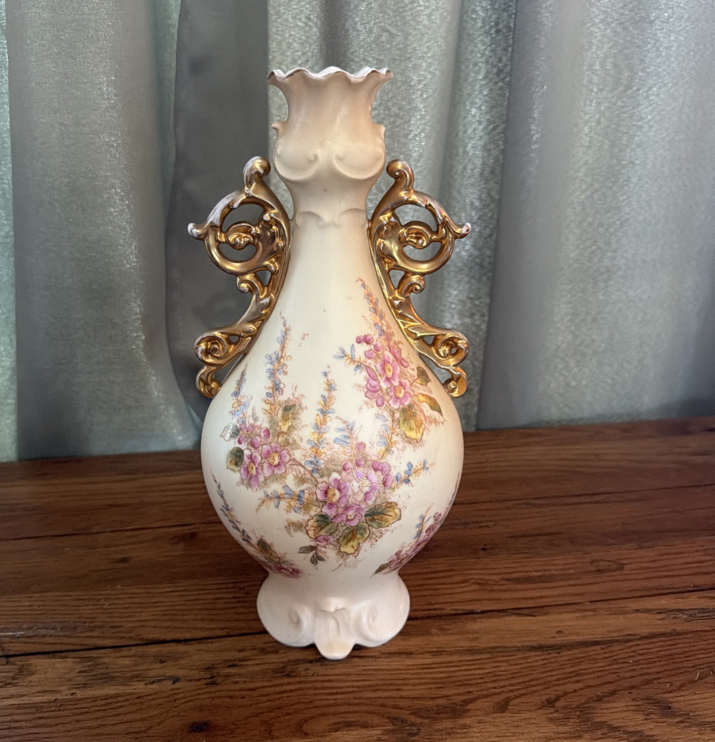 Antique RW Rudolstadt Germany Two Handles Painted Porcelain Vase Floral