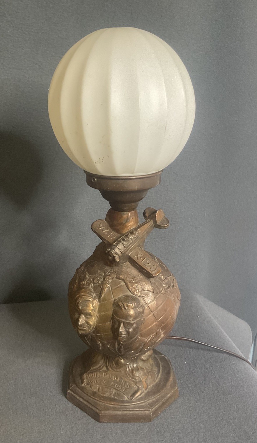 Fabulous Will Rogers Wiley Post Bronze Lamp