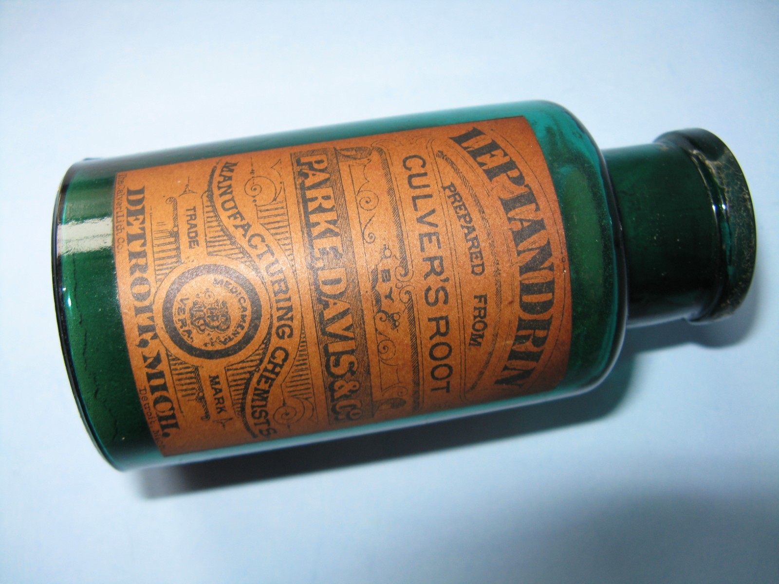 Antique Cork Top Medicine, Parke Davis, Teal
