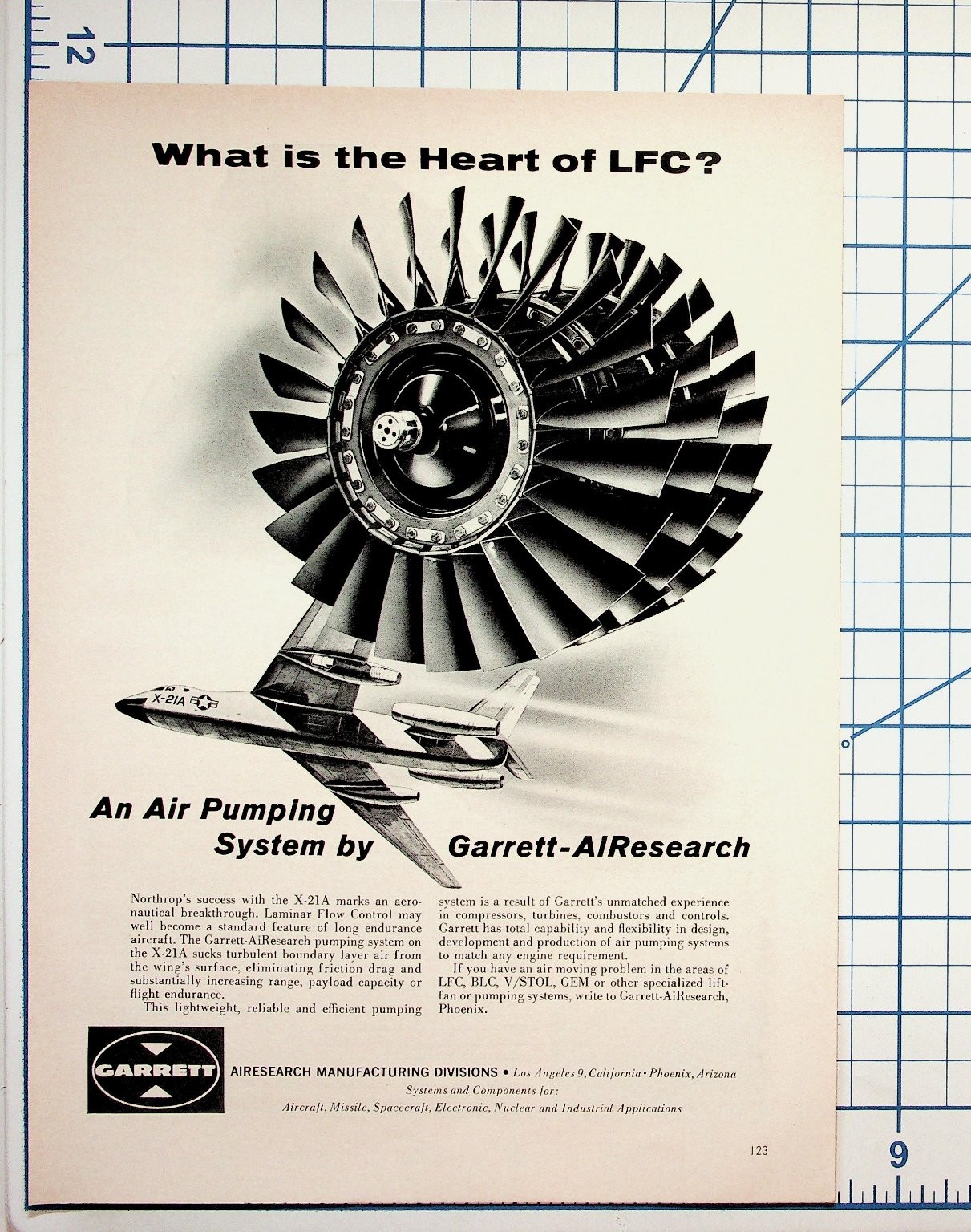 Garrett-AiResearch X-21A LFC Aircraft Engine System 1960s Magazine Ad Ephemera