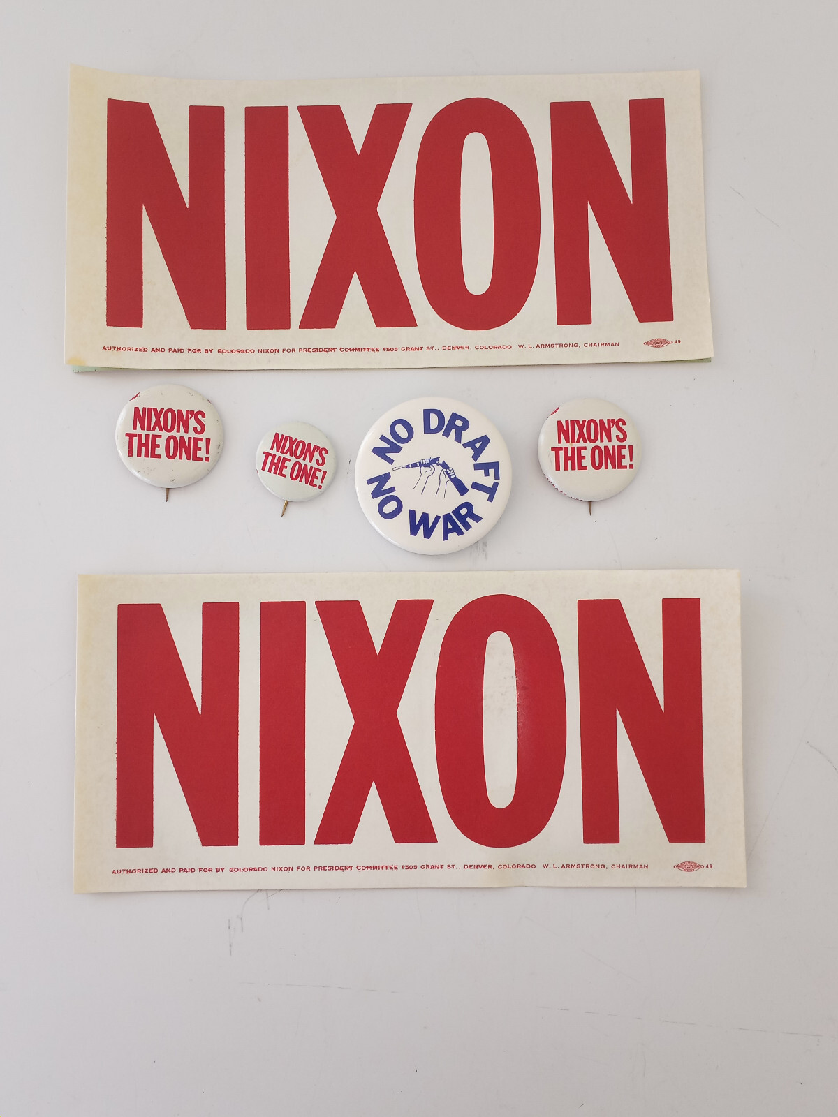 Vintage Lot Of  Authentic 1968 Nixon's The One Campaign Bumper Stickers and Pins