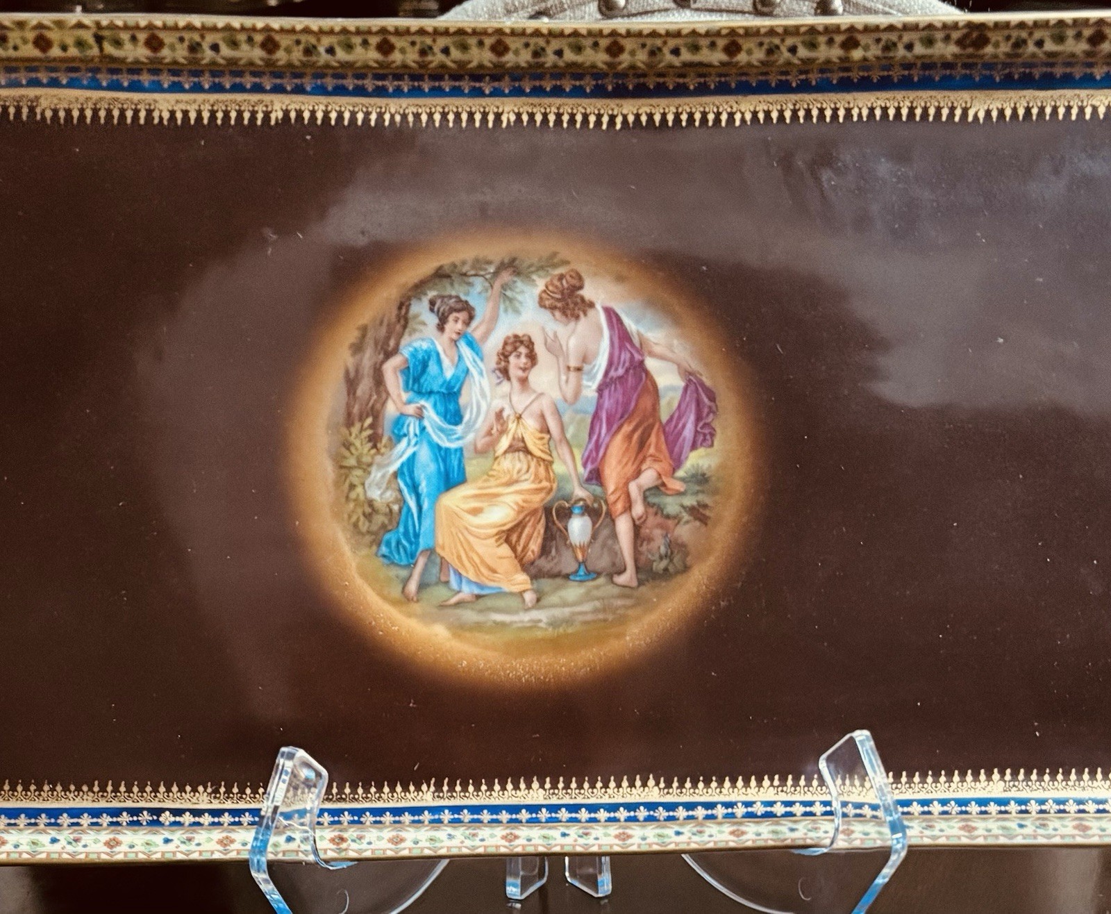 Antique Victoria Czechoslovakia Porcelain Ladies Serving Tray 17”x9.75”