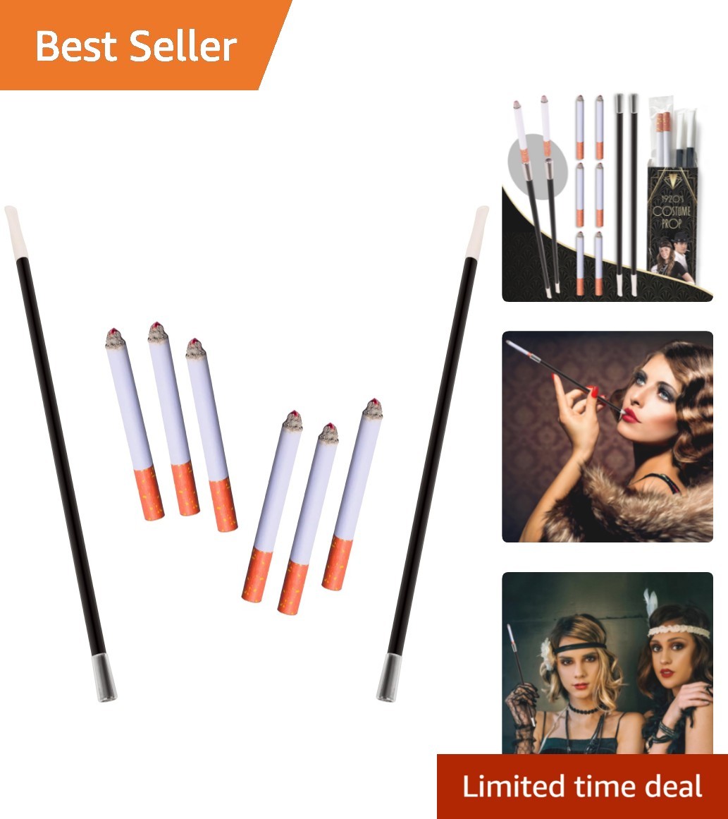 Elegant 2 Long Cigarette Holders with 6 Fake Puff Cigarettes for Halloween Glam