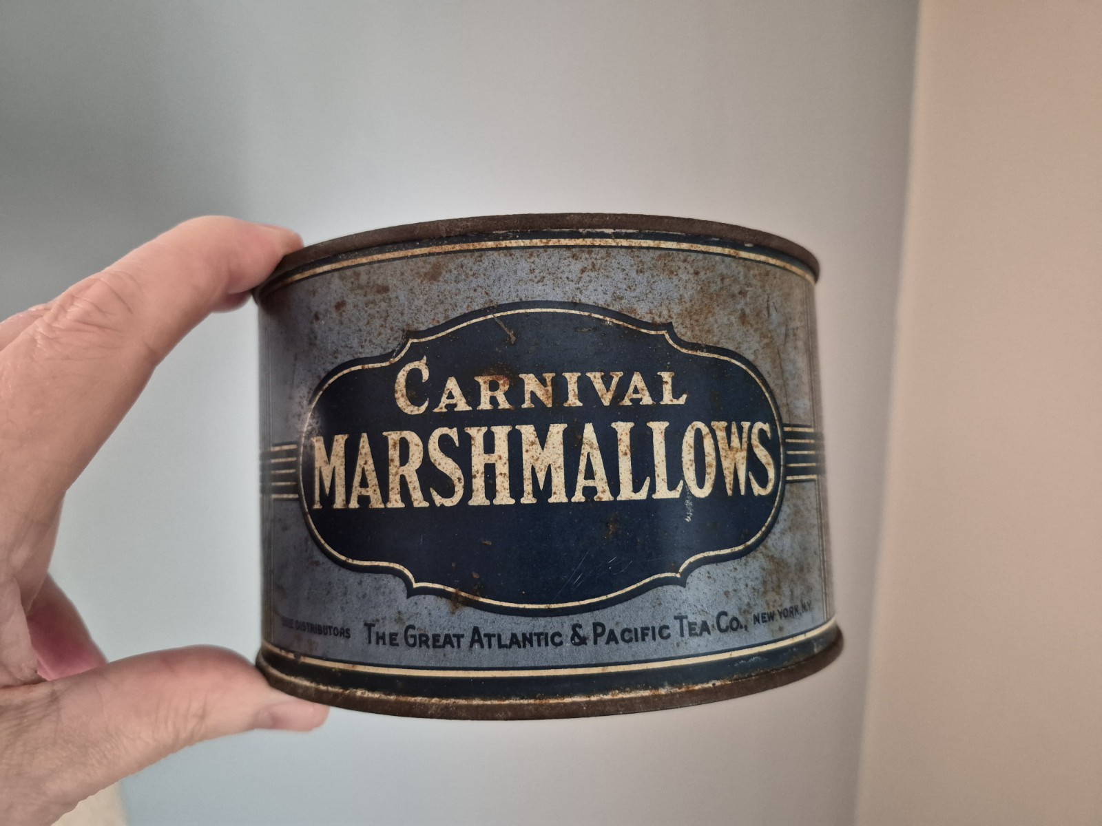 Antique Carnival Marshmallows Tin, The Great Atlantic & Pacific Tea Co. (A&P) NY