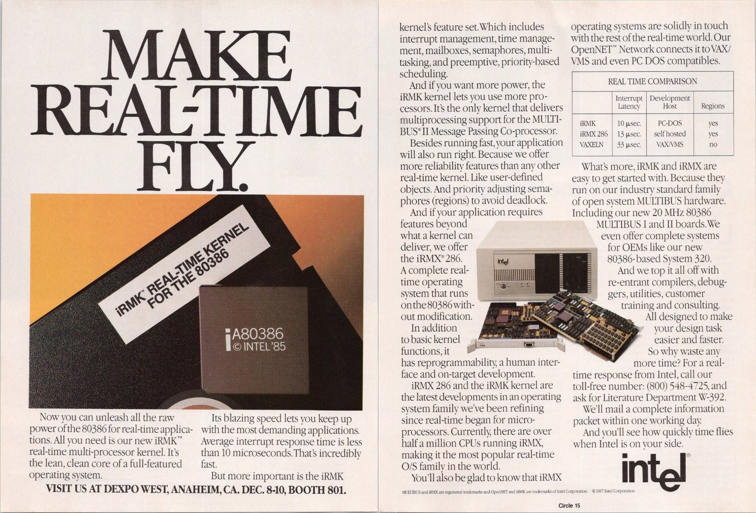 Intel Vintage 2pg Print Ad iRMK Real-Time Kernel 80386 Computer Tech 1987
