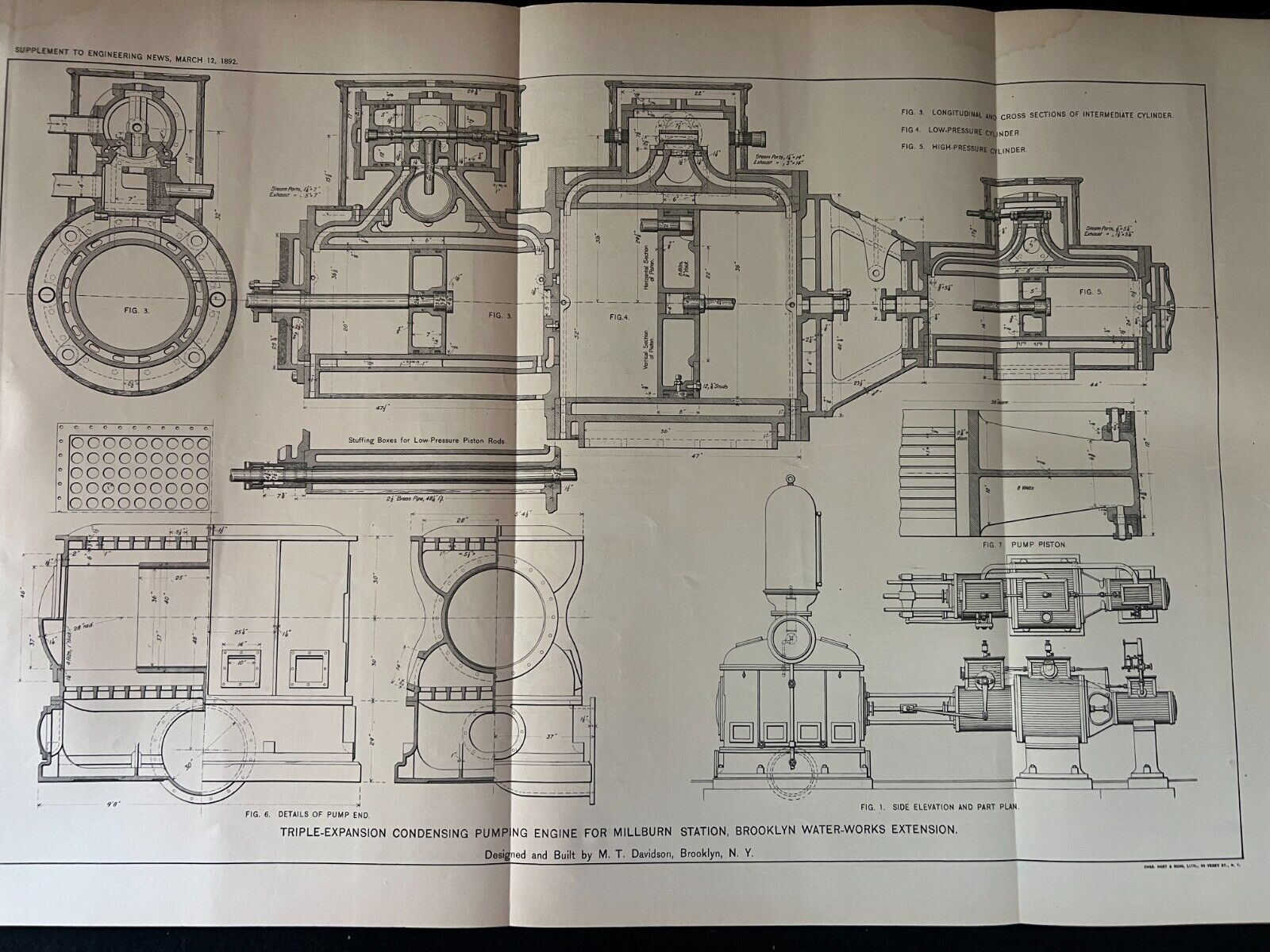 1892 Industrial Illustration Triple-Expansion Condensing Pumping Engine