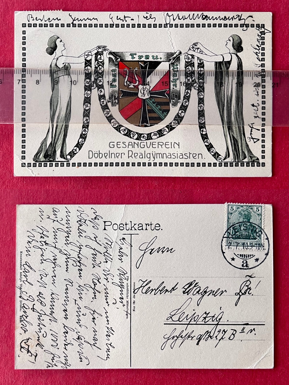 Occasion postcard Döbeln 1910 singing club Döbelner Realgymnasium (181191