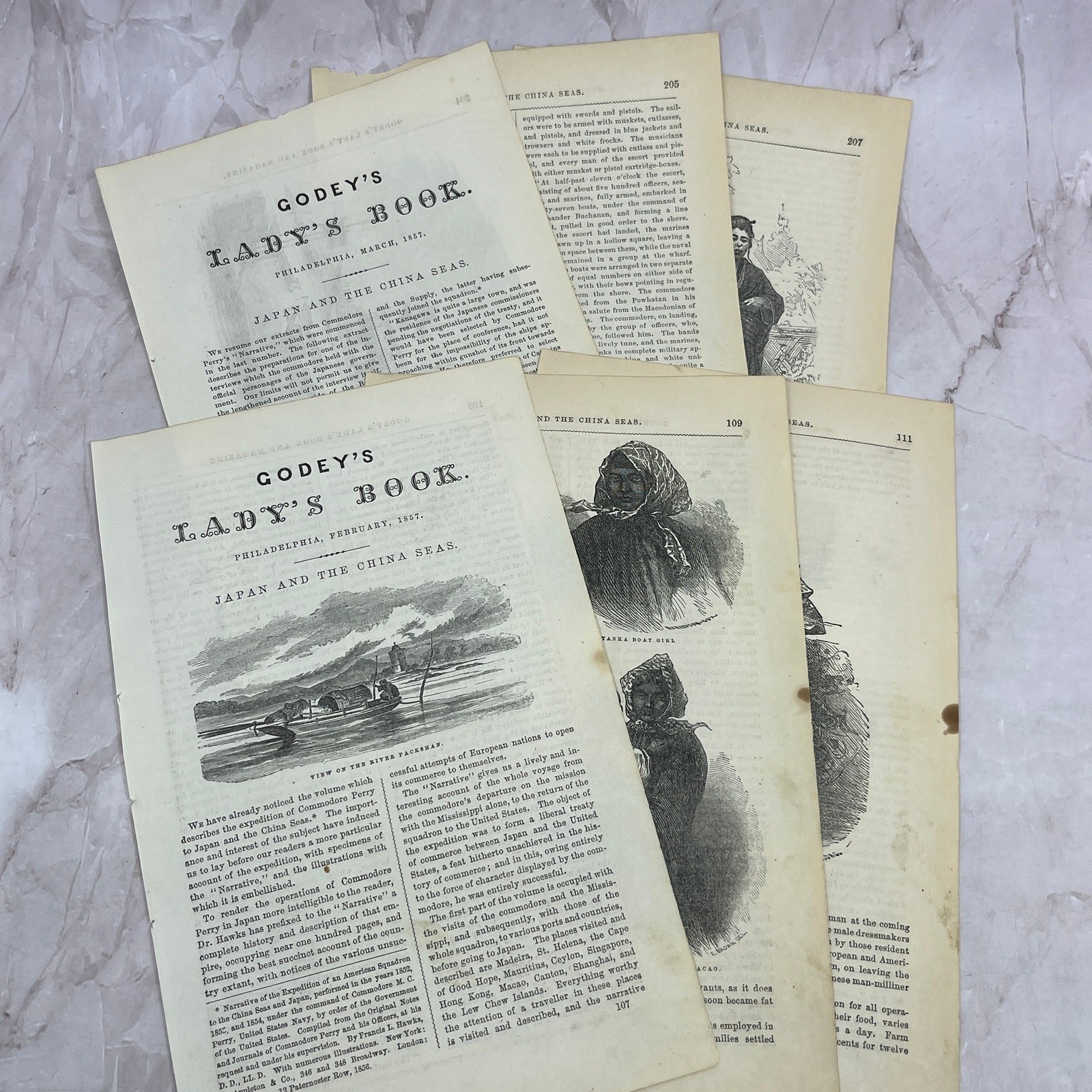1857 Original 6 Page Article on Japan and the China Seas Commodore Perry D19