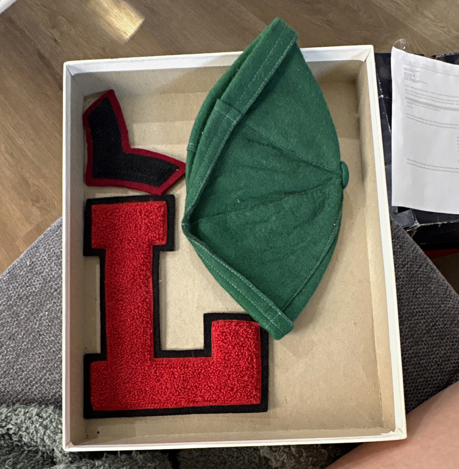 Collegiate Mfg. Co. Vintage Green Collegiate Beanie Hat w/ Red Chenille L 1945