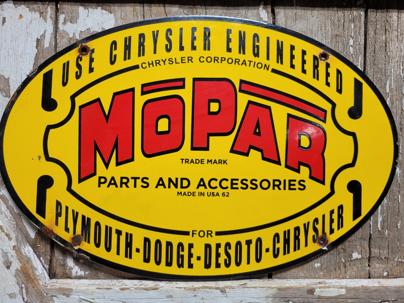 VINTAGE MOPAR PORCELAIN SIGN OLD 62' DODGE PLYMOUTH DESOTO CHRYSLER DEALER SALES