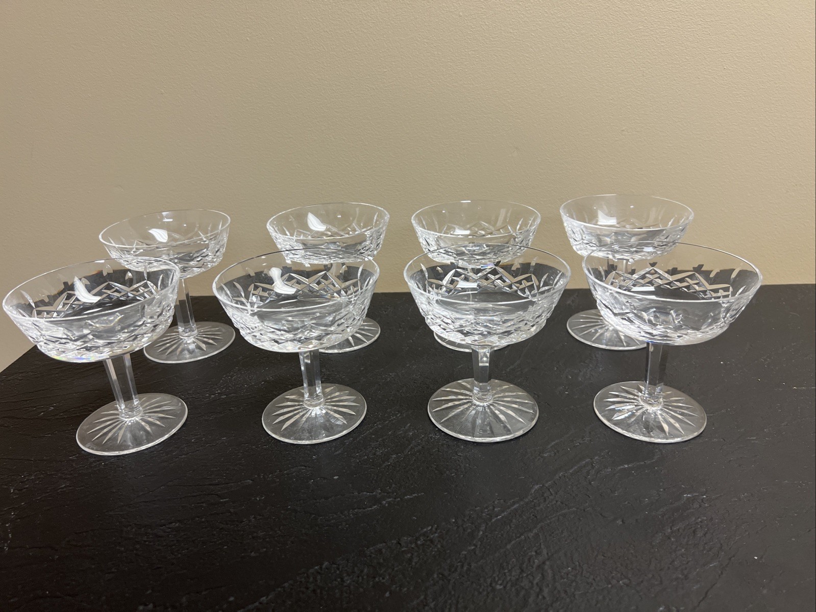 Vtg.Waterford Lismore Crystal Champagne Coupe Sherbet Stemware Glasses  Set of 8