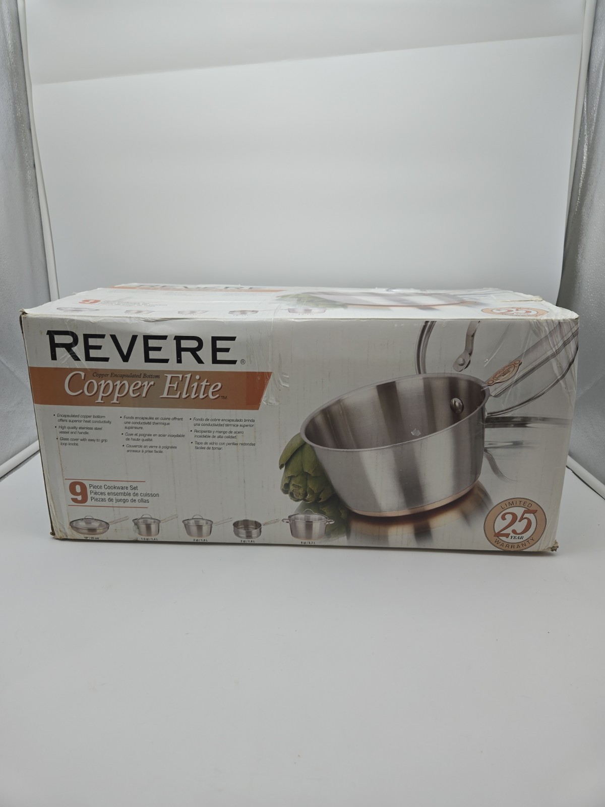 Revere Ware Stainless Steel Cookware Copper Encapsulated Bottom 9 Piece Set New