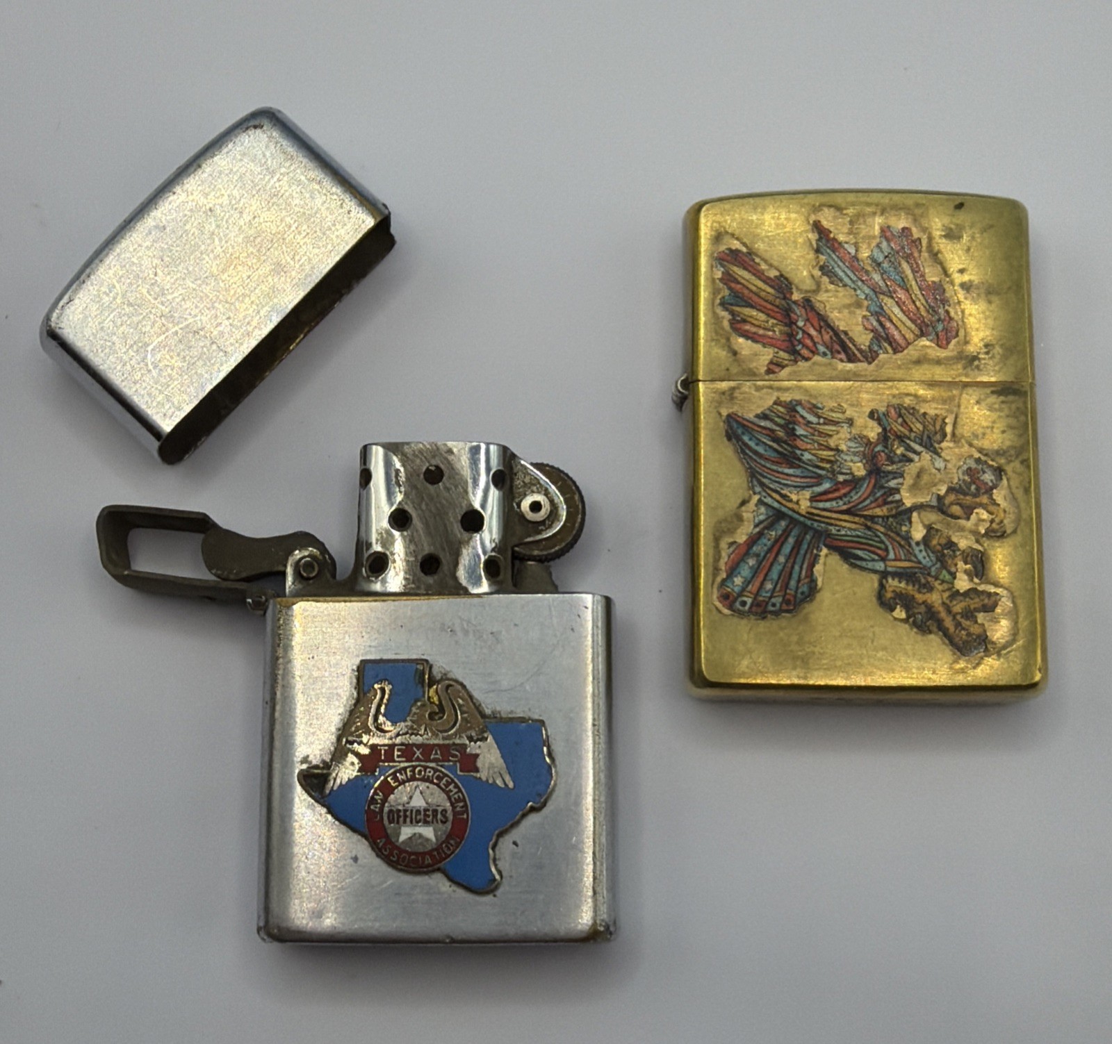 ZIPPO & VULCAN Texas Officers Eagle Brass Gold Tone Silver Lighters PARTS AS-IS