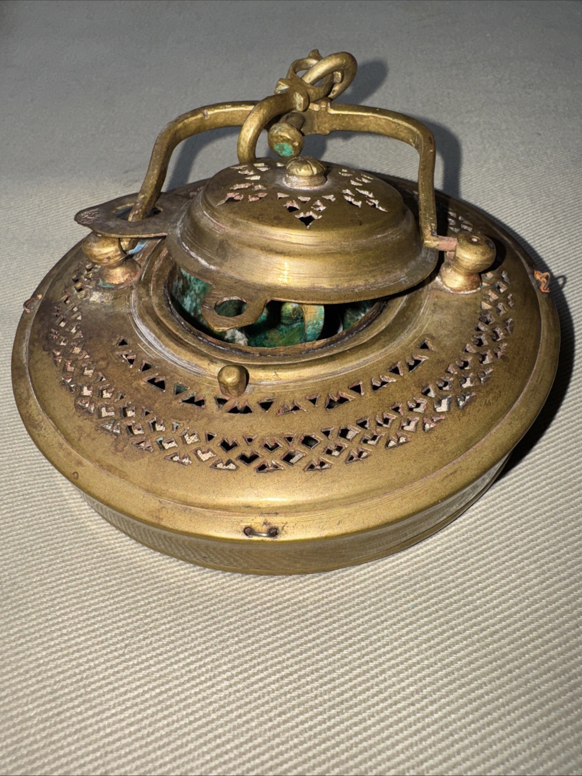 Antique 1850s Turkish Ottoman Arabic Brass Expandable Linen Hanging Lantern Lamp