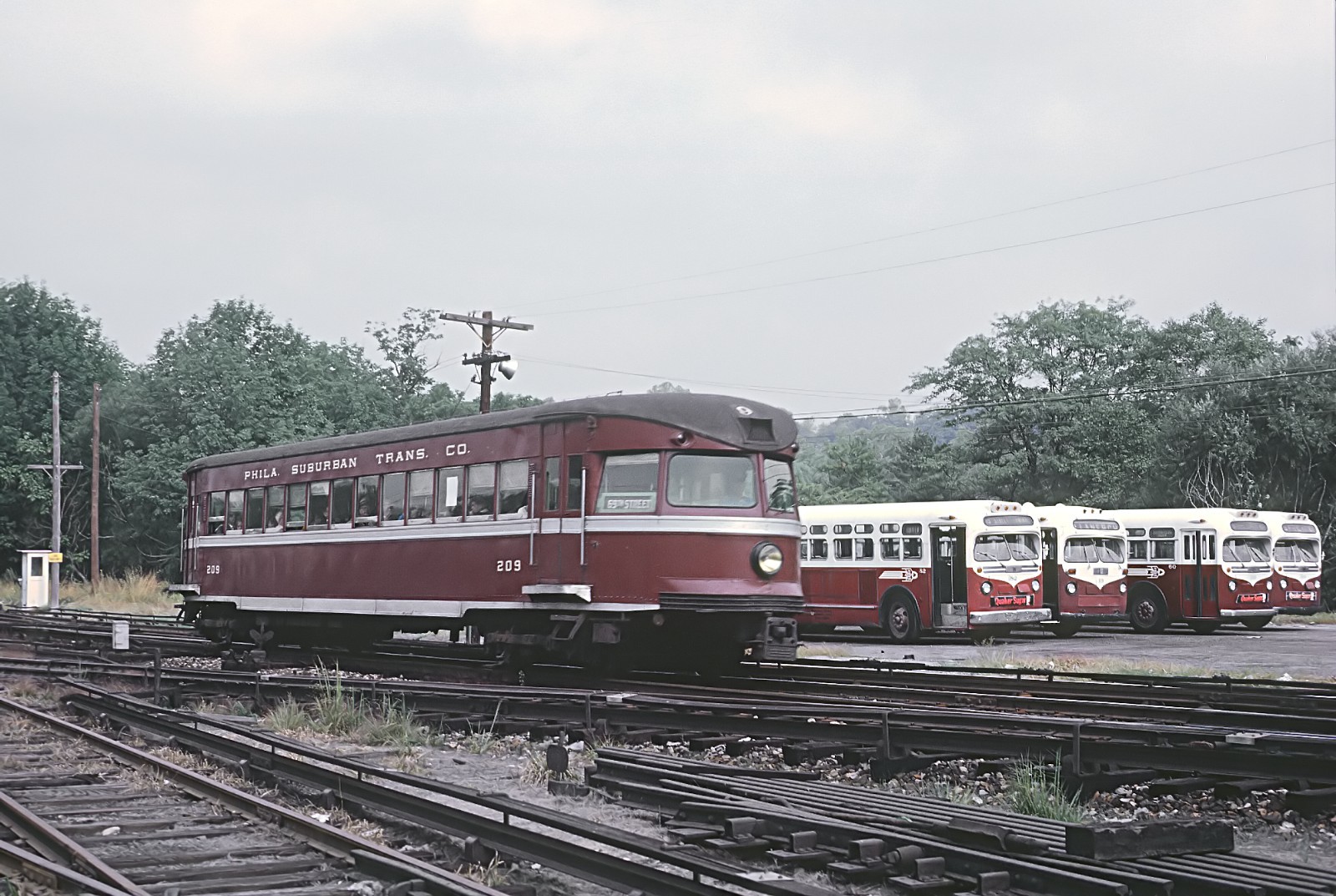 PSTC 209 Brill Bullet passing P&W shops, Upper Darby, PA 1964 8.5 x 11 Photo