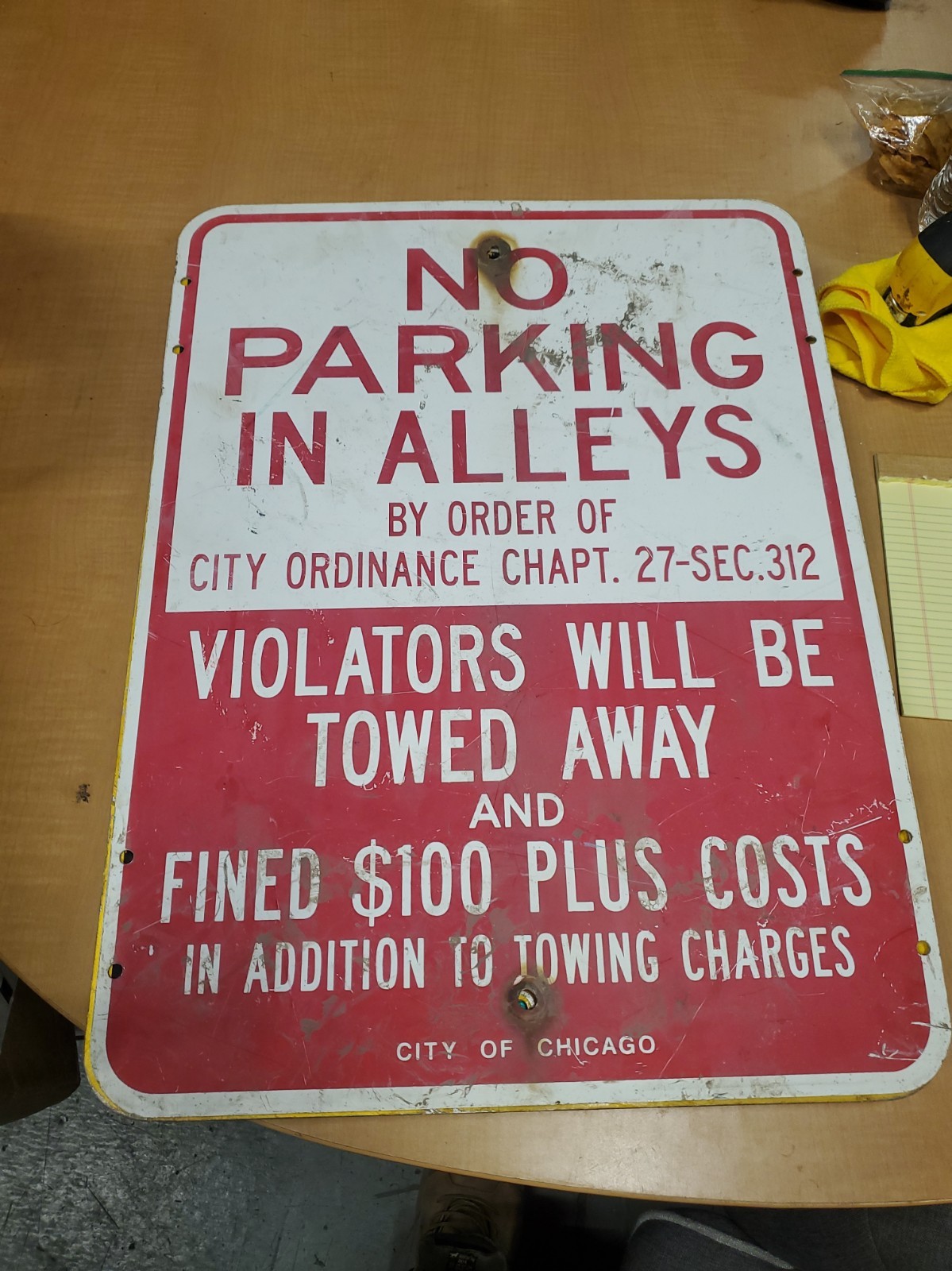 Vtg City of Chicago NO PARKING In Alleys By Order Of City Ordinance