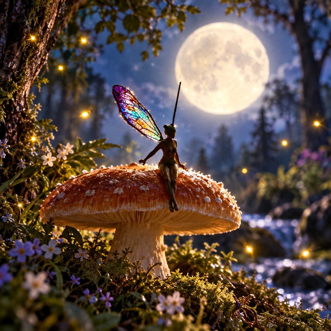 Handmade Enchanted Nude Fairy Garden Miniature Fae Rainbow Dragonfly Wing Fairy 