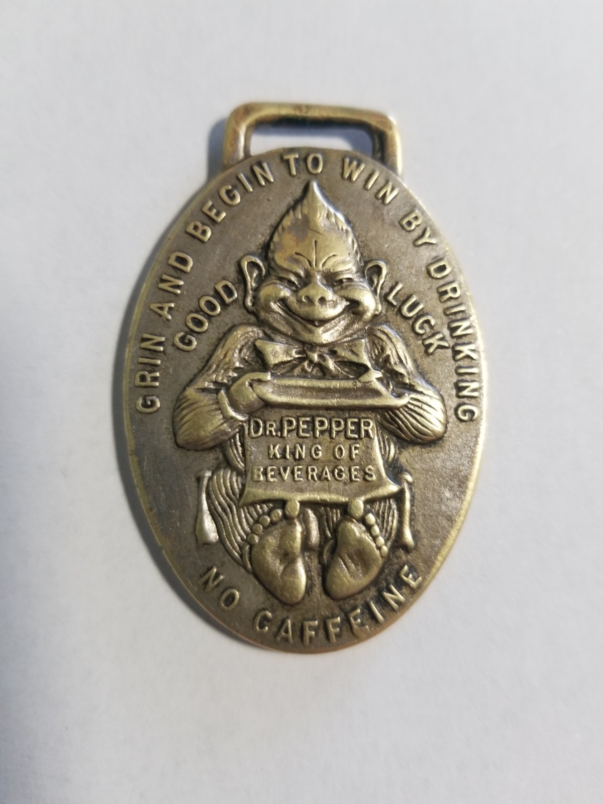 Dr. Pepper Billiken Watch Fob Antique Advertising Promotional Brass Token c.1908