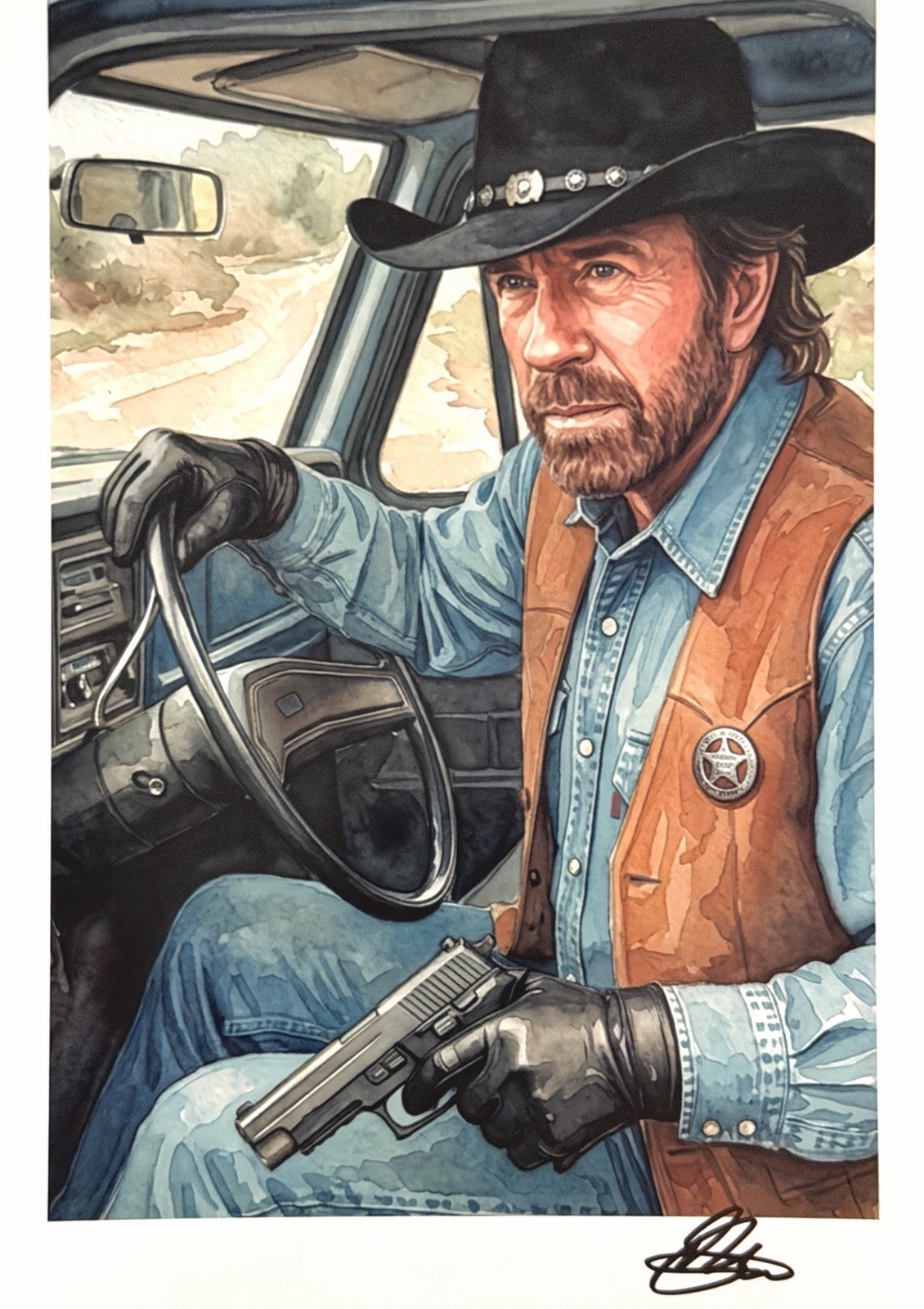 Chuck Norris: Walker Texas Ranger - A4 8x12 Giclee Signed Original Art Print COA