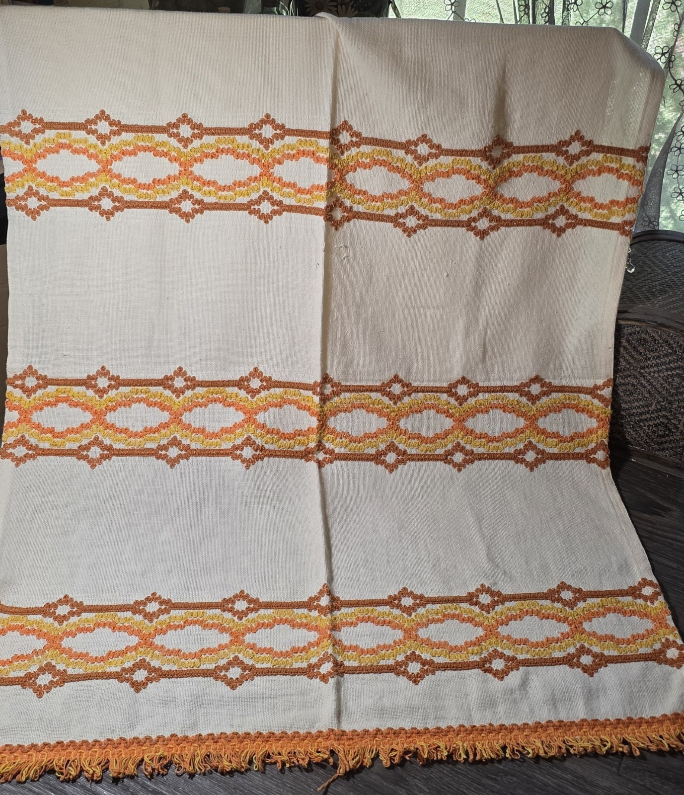 Vtg 1970s Flat Panel Curtains Lot of 8 Woven Yellow Orange Tan Curtains 27x34
