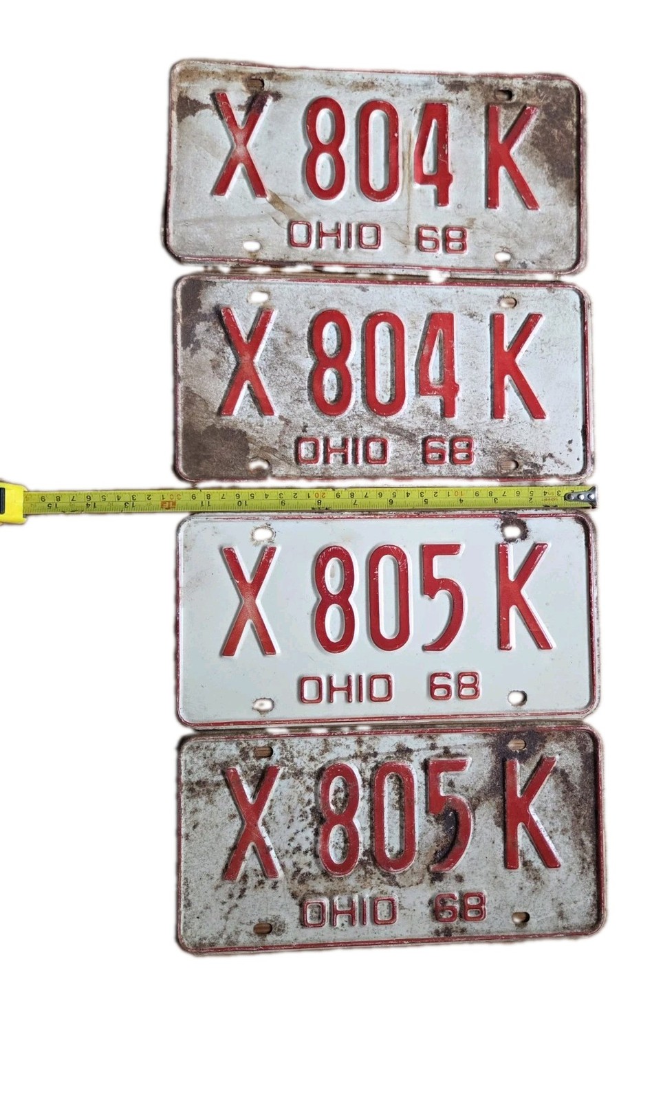 1968  Ohio License plates 2 pairs consec. numbers x 804 x 805