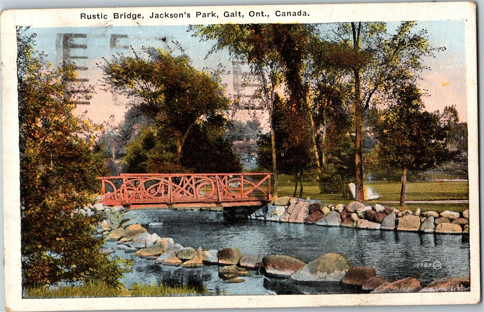 Postcard Ontario Galt Rustic Wooden Bridge in Jackson\'s Park 1928 K68