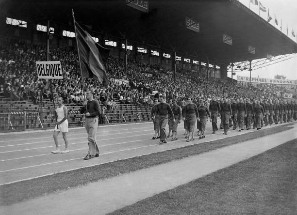 The Belgian delegation at opening ceremony Paris Universiade at C- 1937 Photo