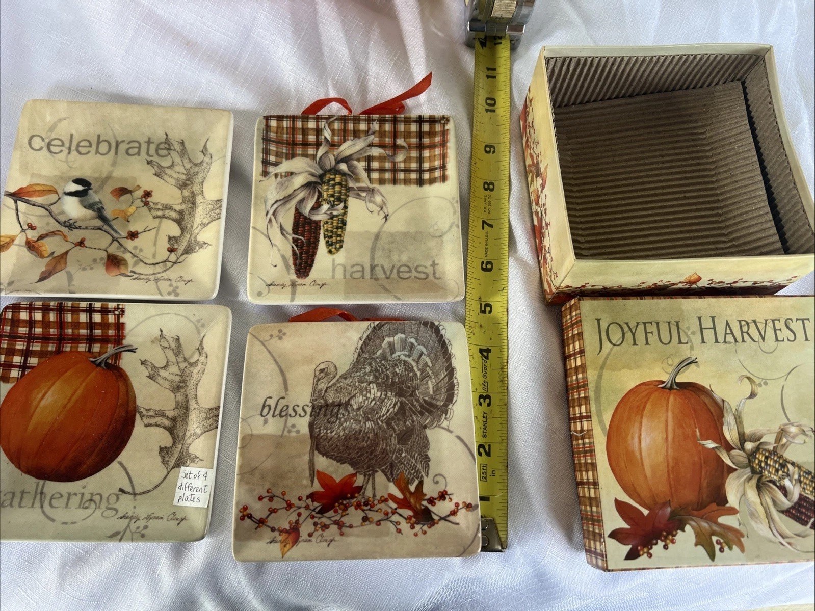 Fall Leaf Collage Plates Set with Box 4.5 inches 4 Piece Set