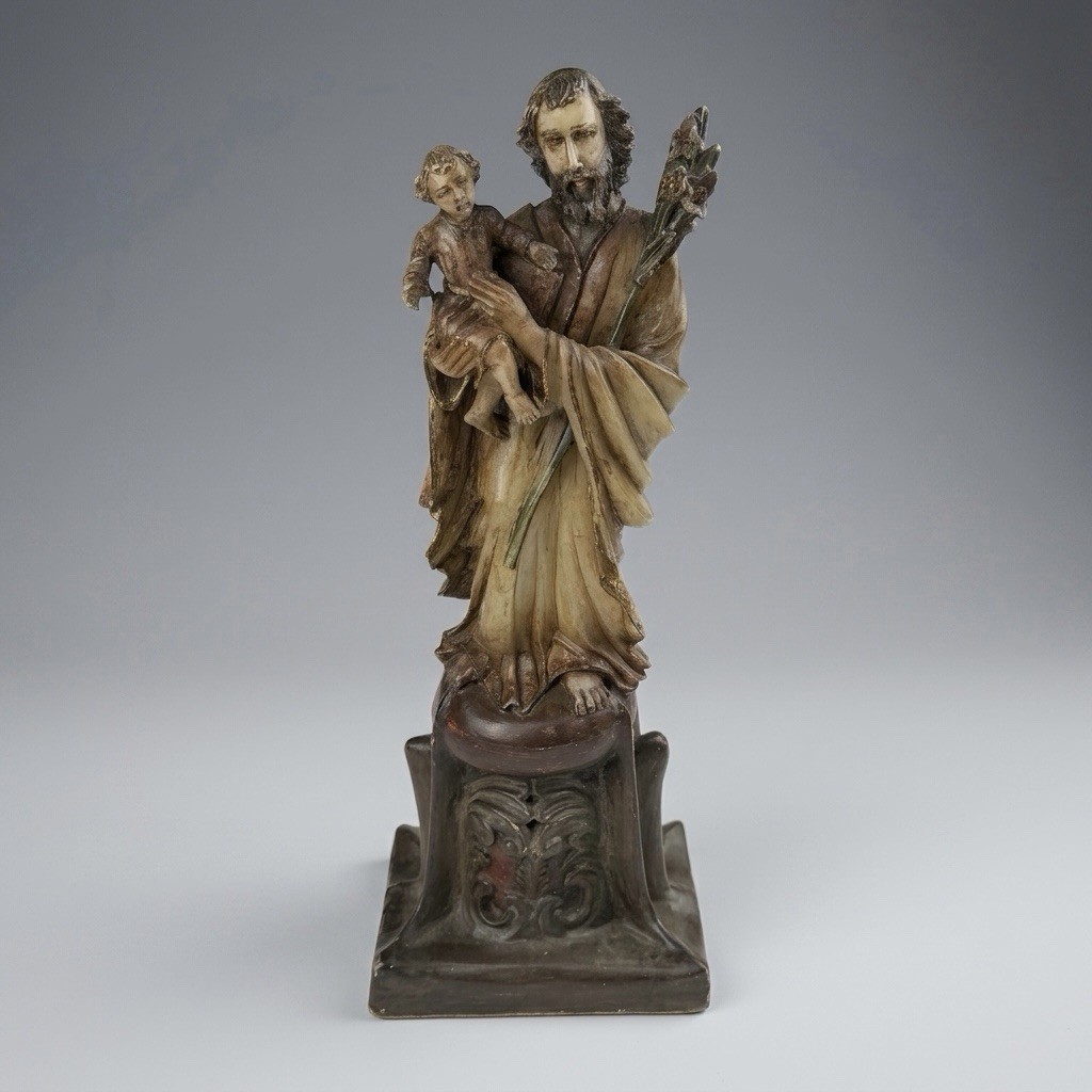 Massive 16.5” Peruvian Sillar Stone St. Anthony Statue Hand Carved Volcanic Rock